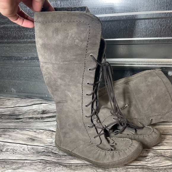 UGG Australia Somaya Moccasin Gray Suede Leather Boots Size 9.5 Women’s Tall Moc - Picture 7 of 16